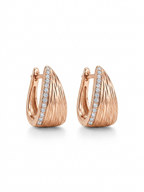 Ribbed Texture Pave Hoop Earrings