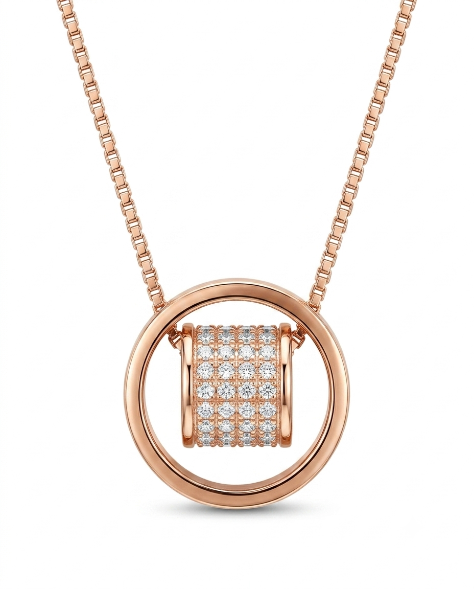 Rose Gold Circle Barrel Necklace
