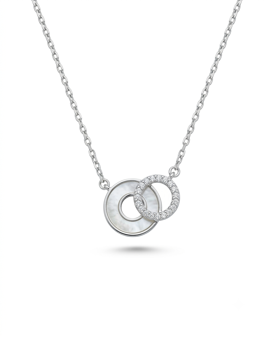 Duo Circle Shell Silver Necklace