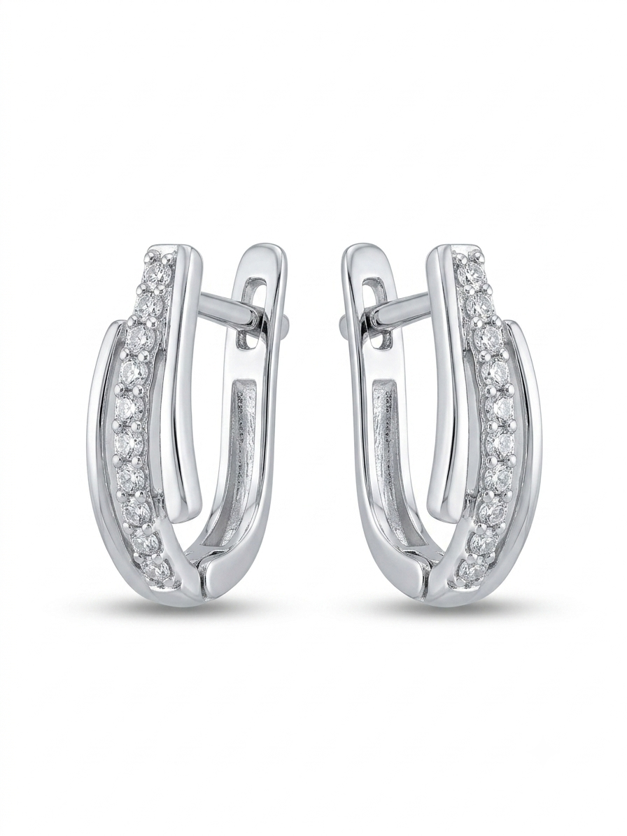 Double Band Pave Huggie Earrings