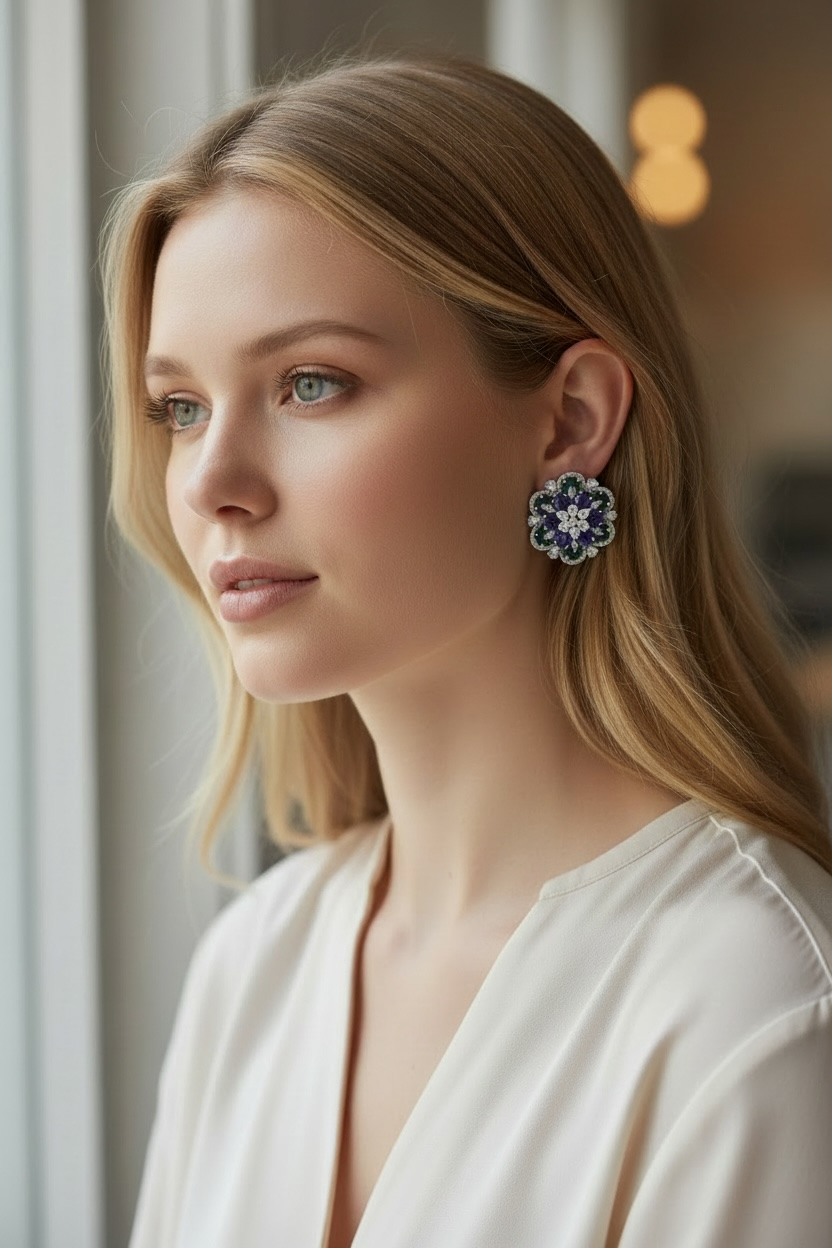 Emerald Tanzanite Luxe Studs