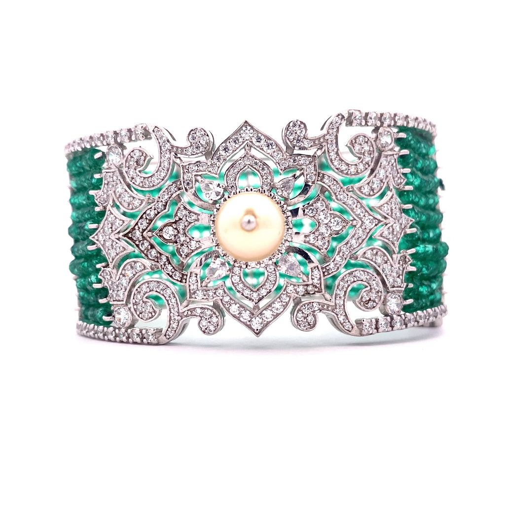 Emerald Bead Grid Cuff