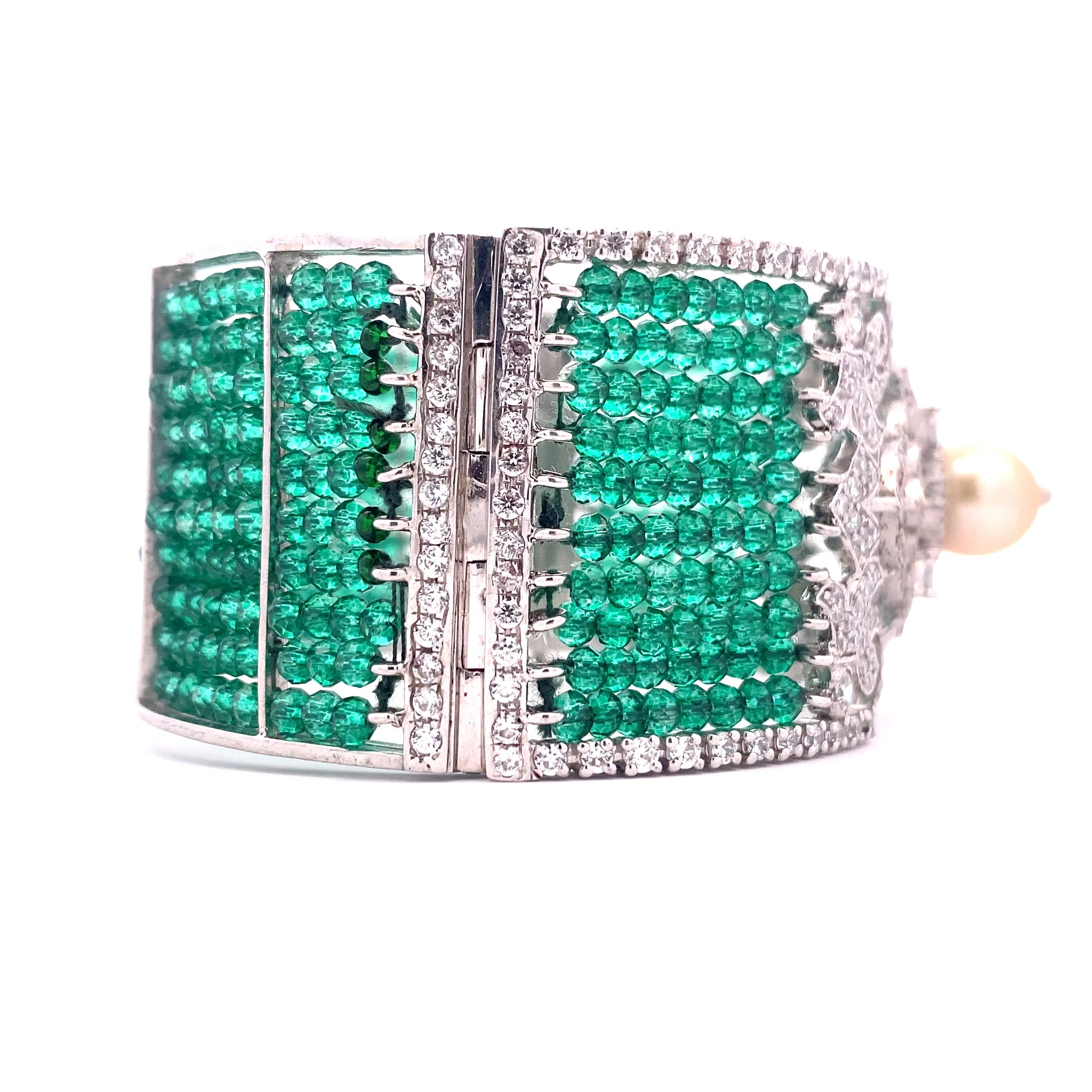 Emerald Bead Grid Cuff