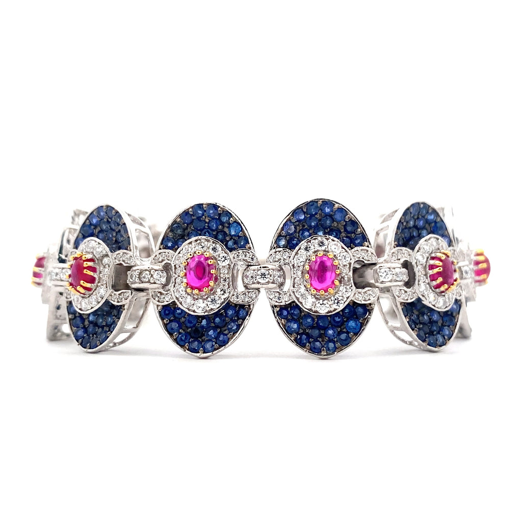 Sapphire Ruby Medallion Link Bracelet