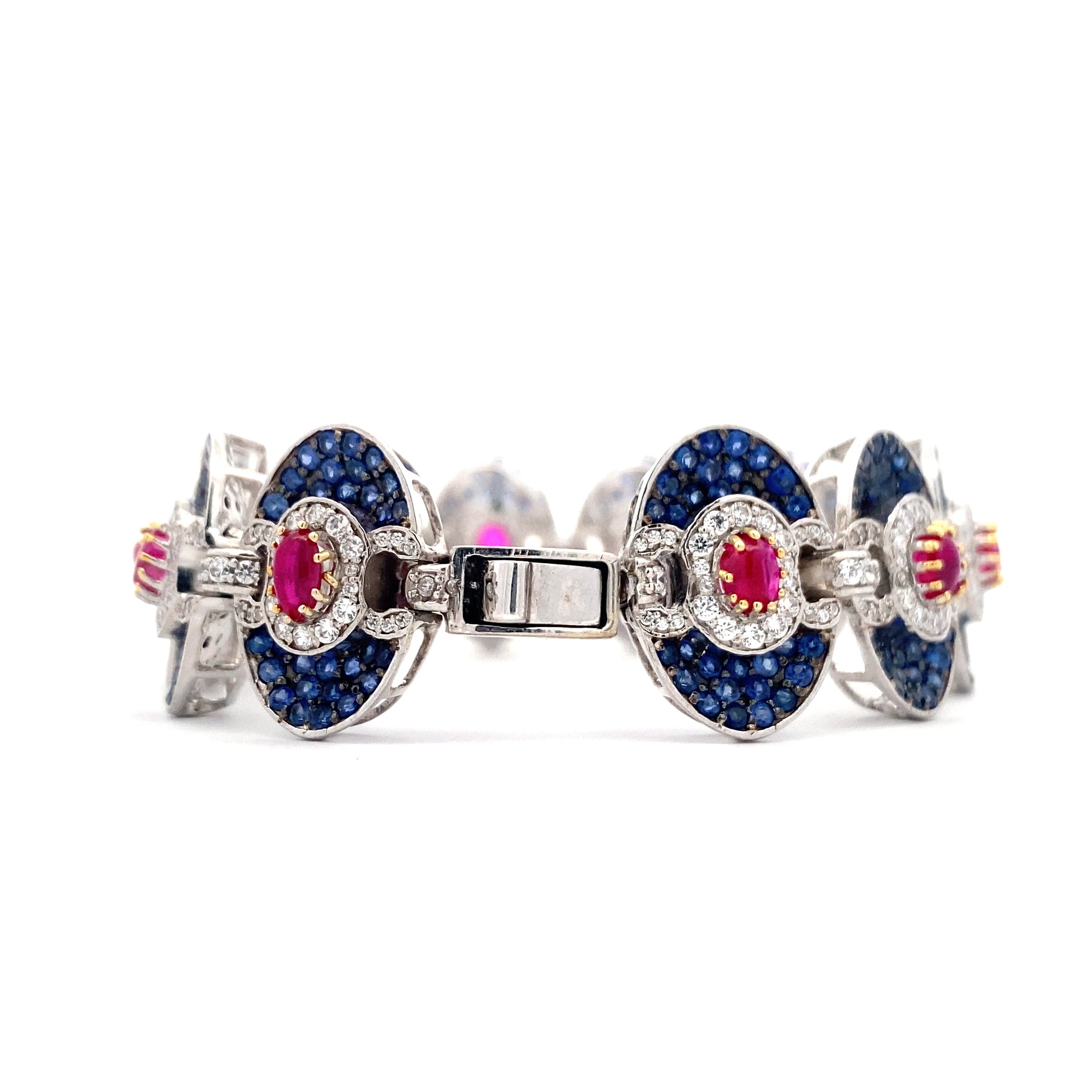 Sapphire Ruby Medallion Link Bracelet