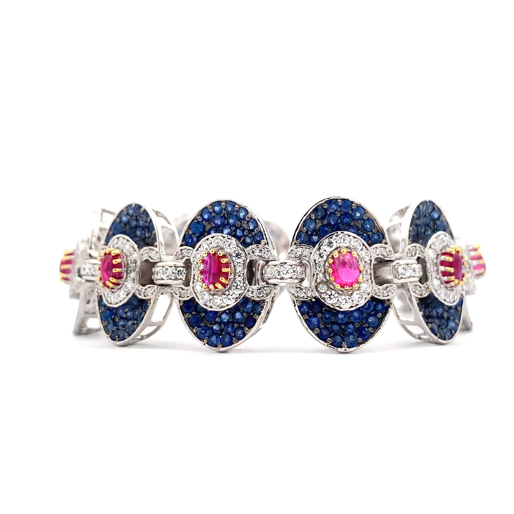Sapphire Ruby Medallion Link Bracelet
