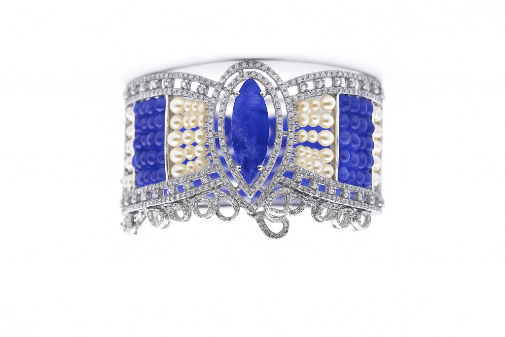 Royal Blue Sapphire Pearl Cuff