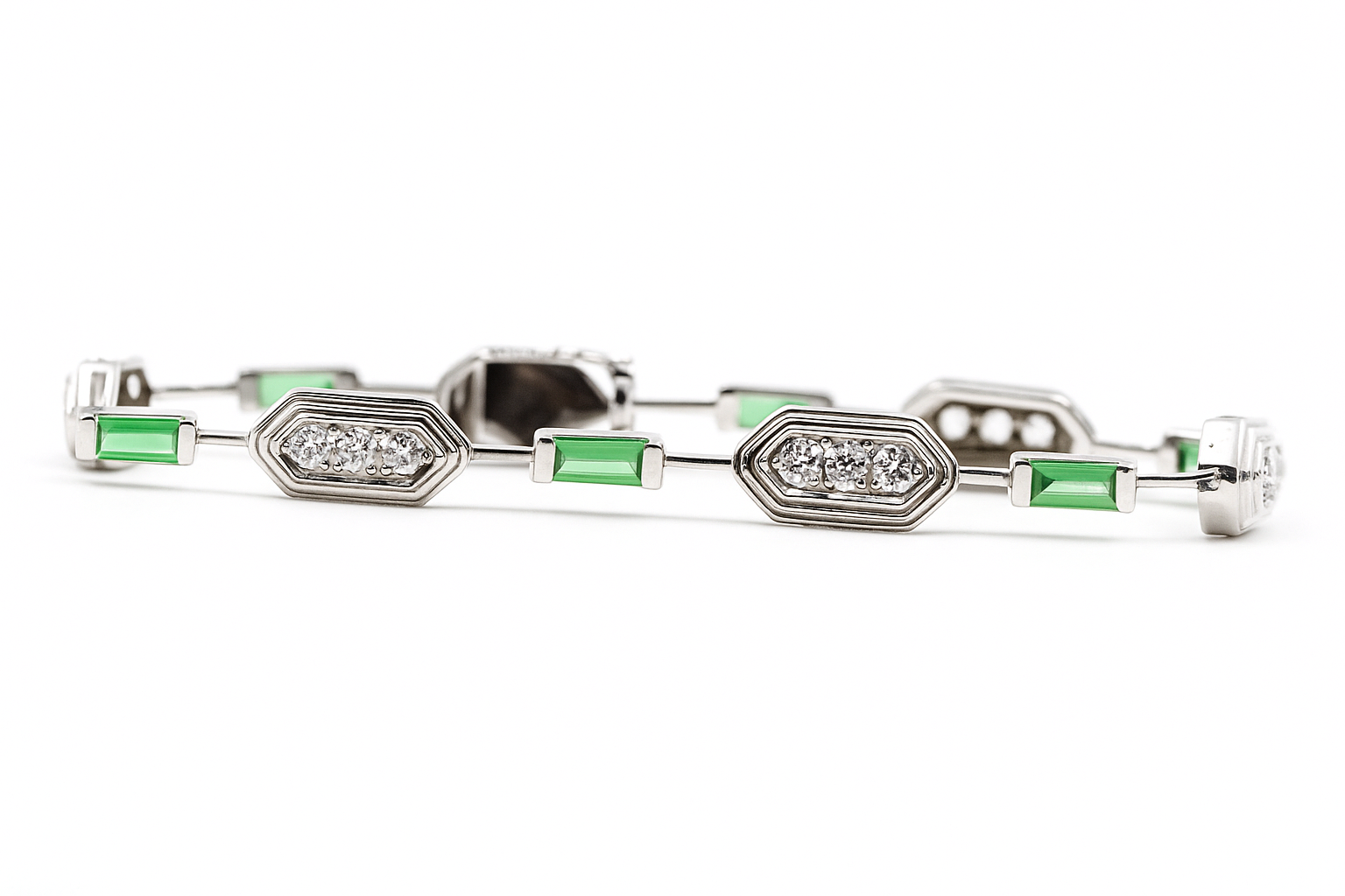 Art Deco Emerald Moissanite Bracelet