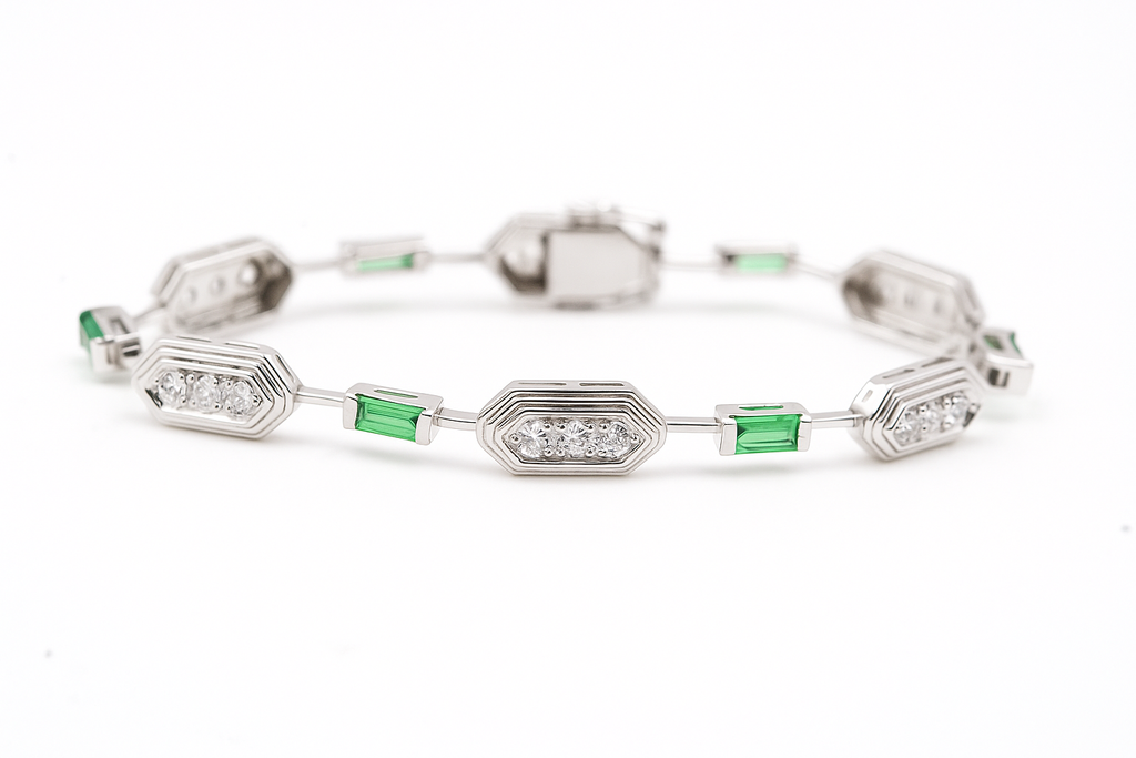 Art Deco Emerald Moissanite Bracelet