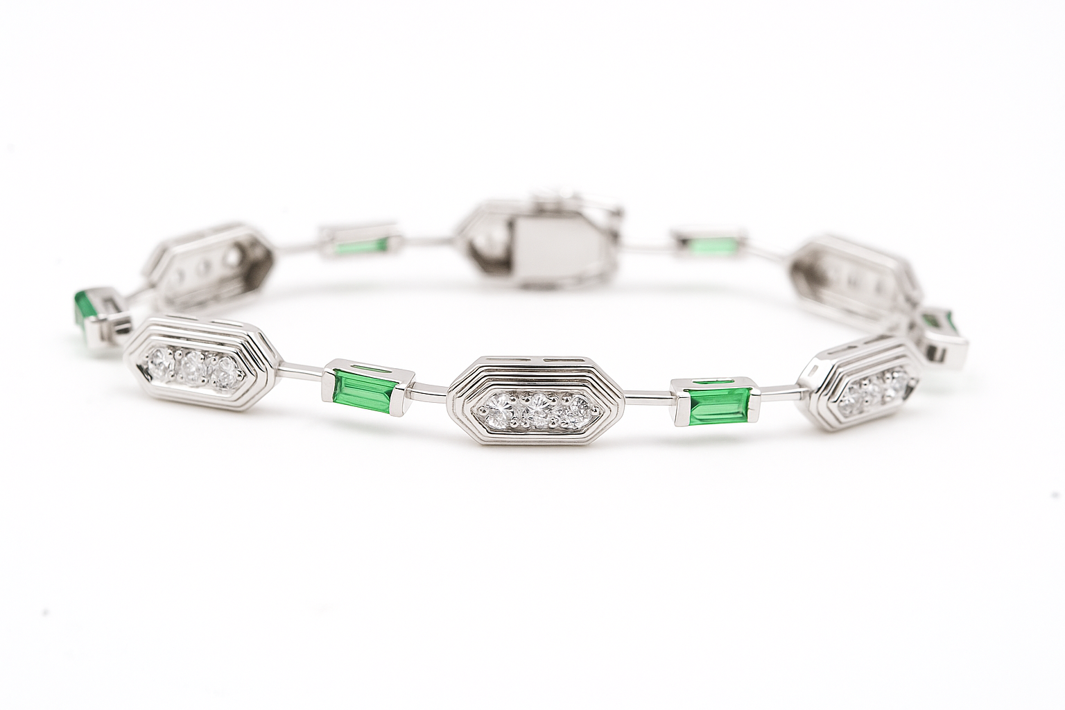Art Deco Emerald Moissanite Bracelet