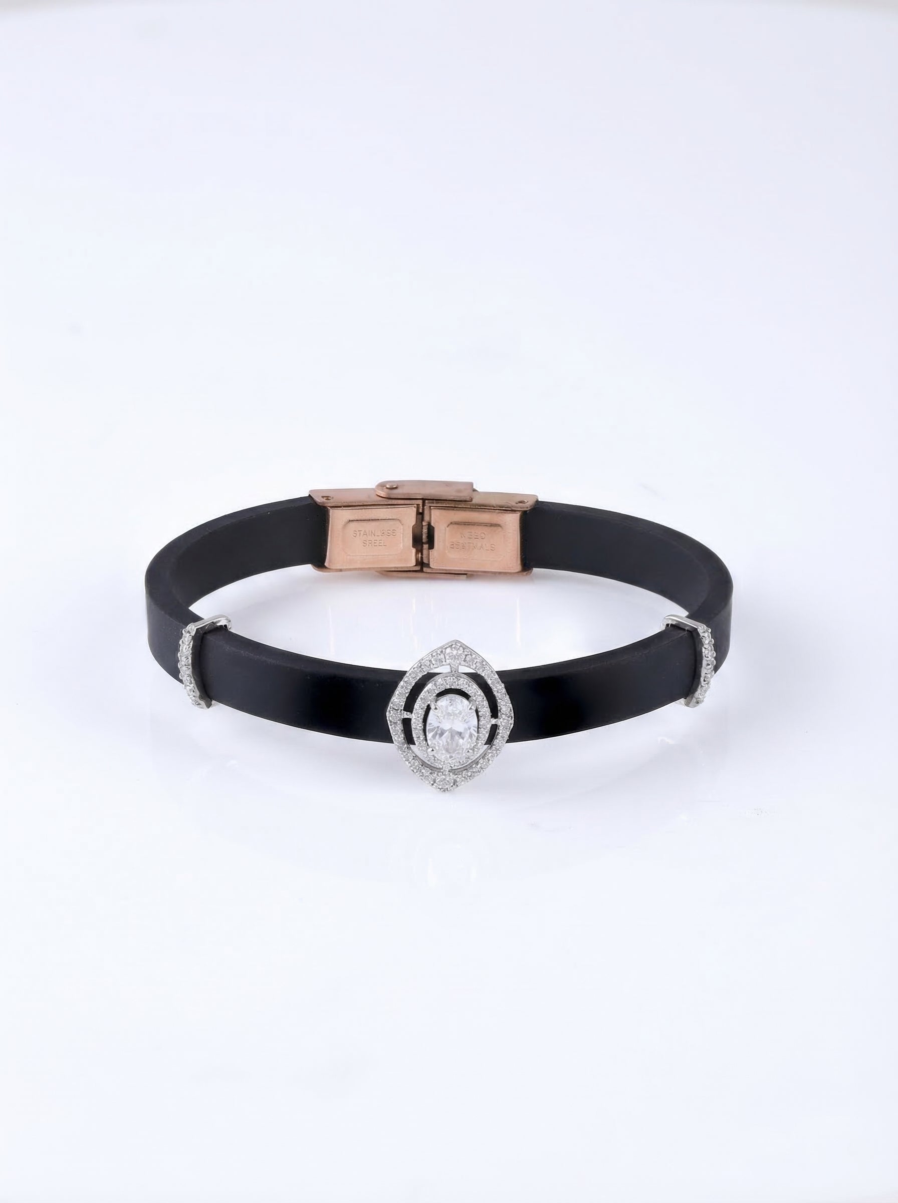 Black Rubber Crystal Bangle Bracelet