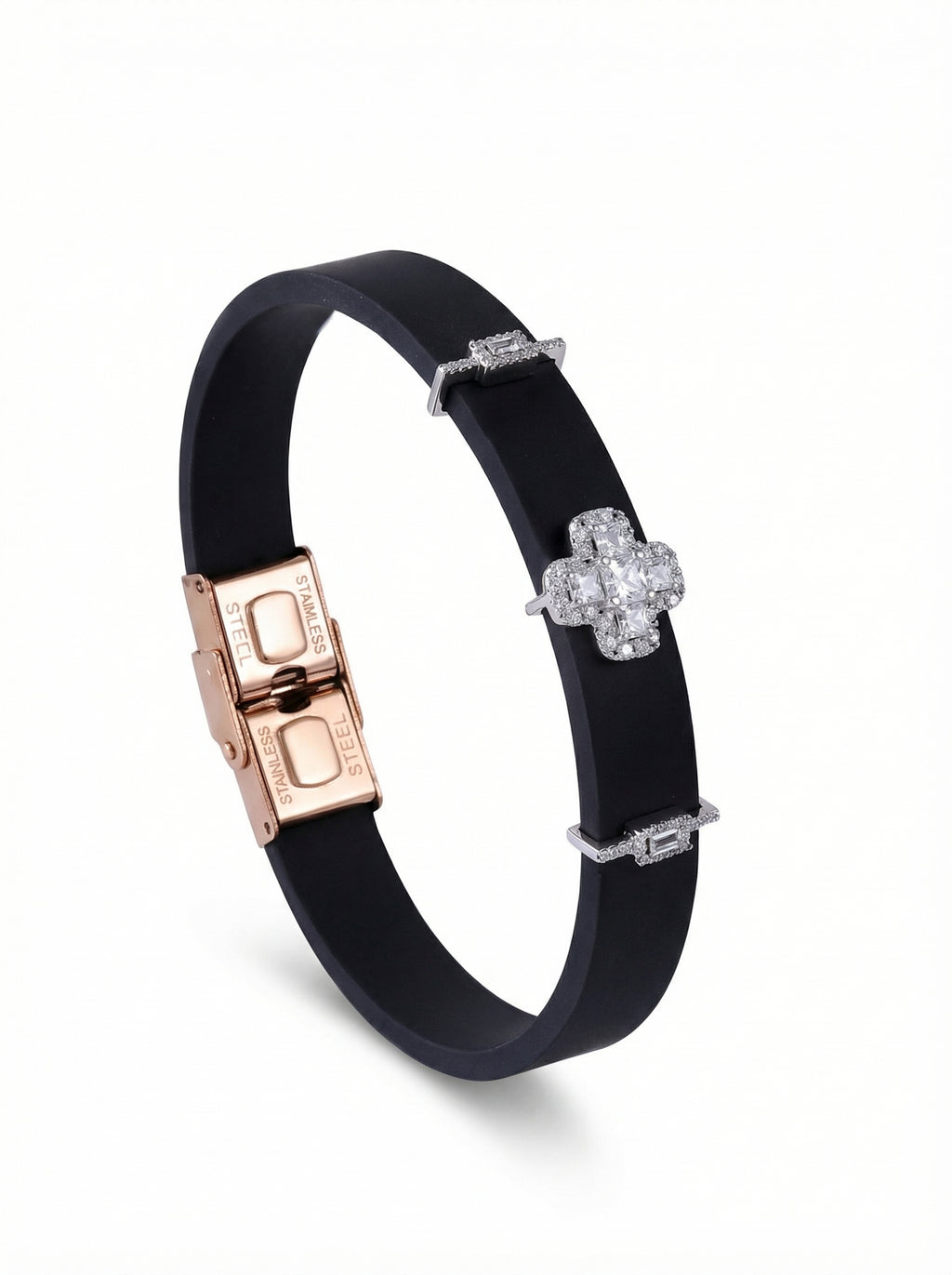 Crystal Clover Black Band Bracelet