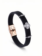 Crystal Clover Black Band Bracelet