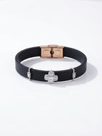 Crystal Clover Black Band Bracelet