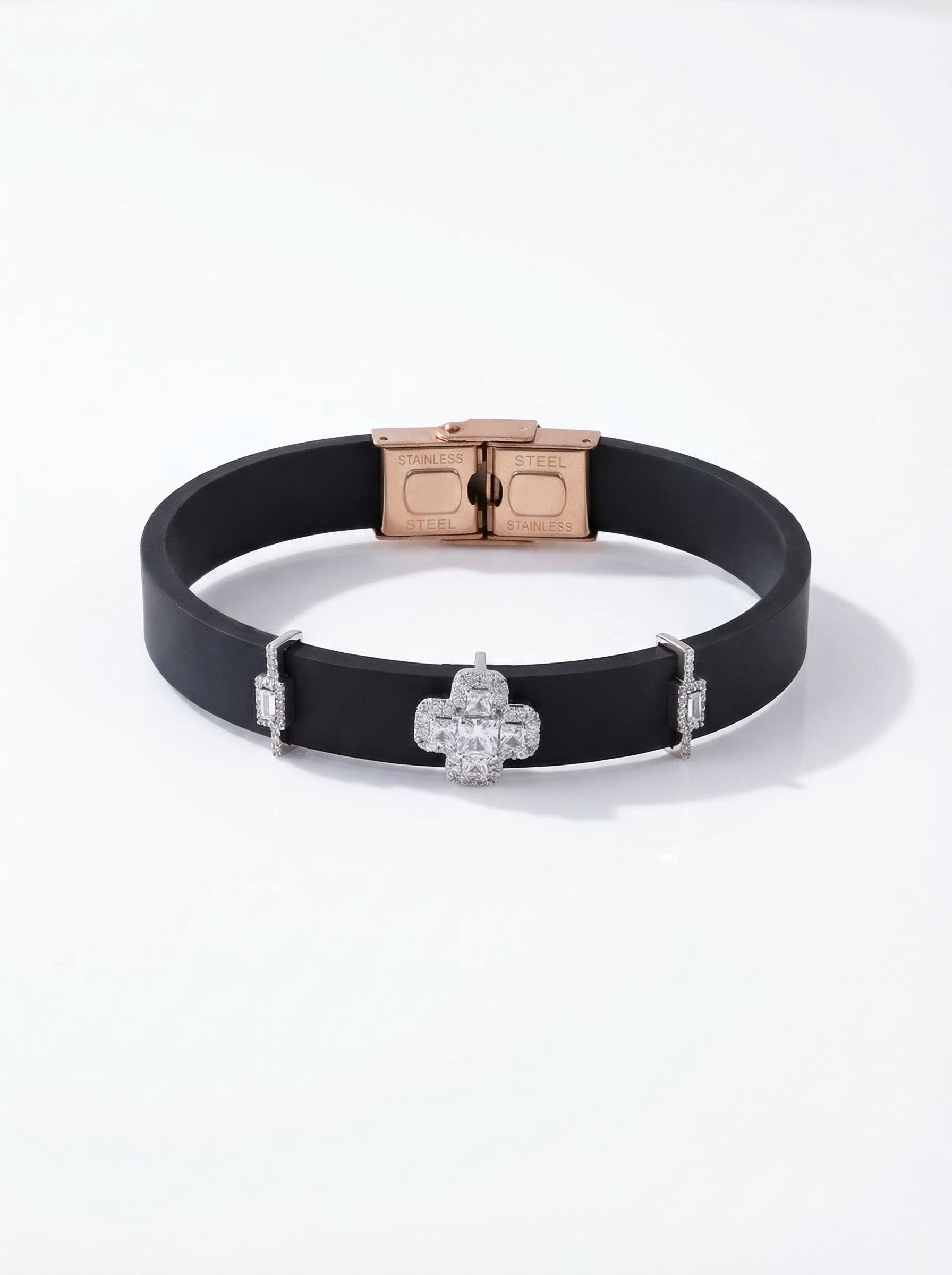 Crystal Clover Black Band Bracelet