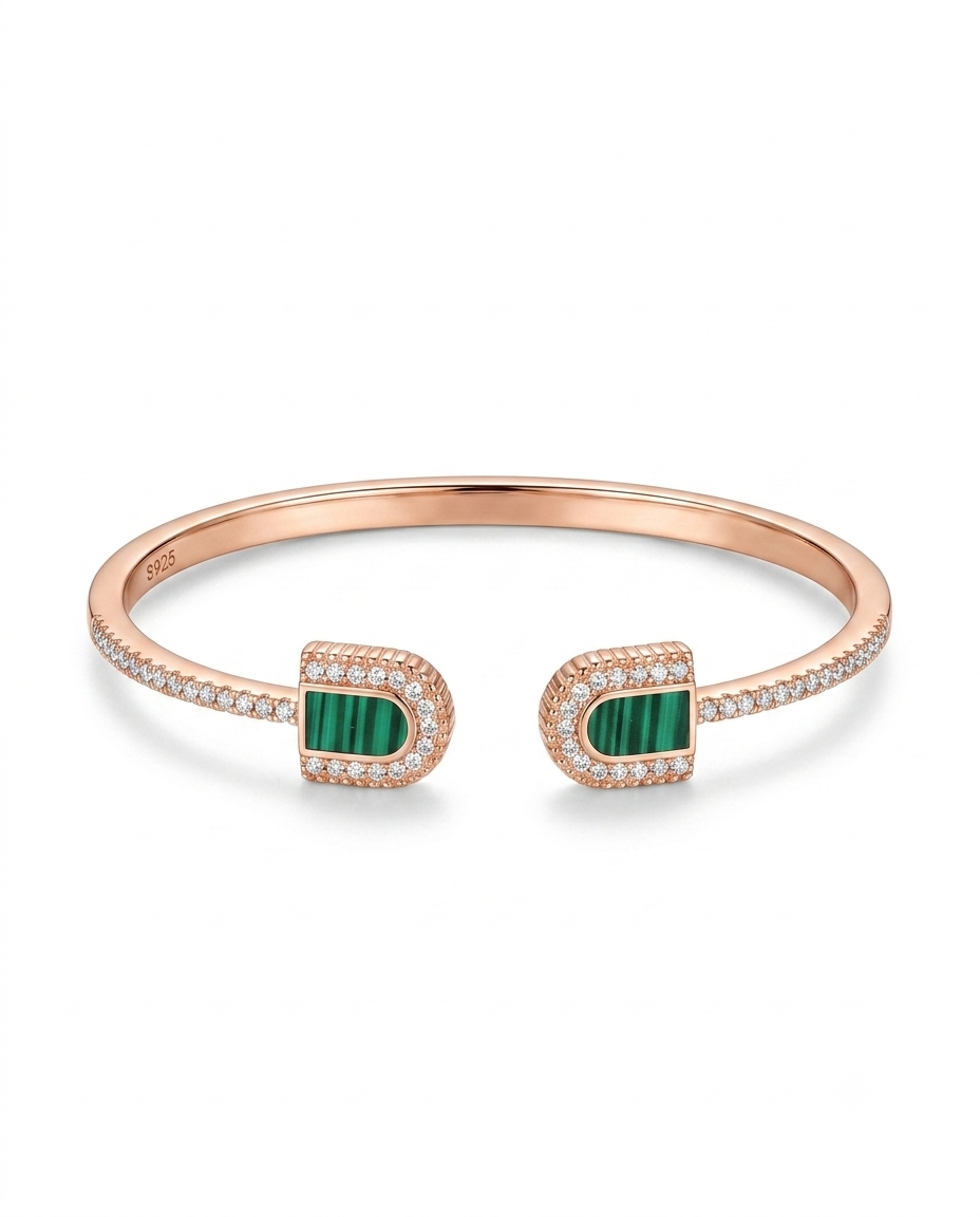 Green Stone Open Cuff Bangle