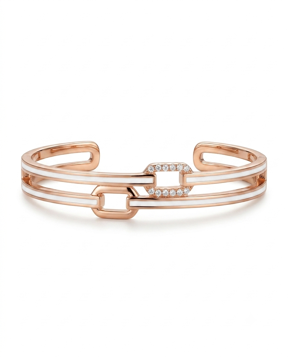 White Enamel Link Cuff Bangle