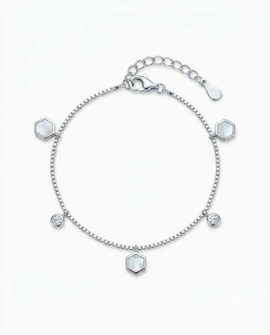 Shell Hex & Crystal Station Bracelet
