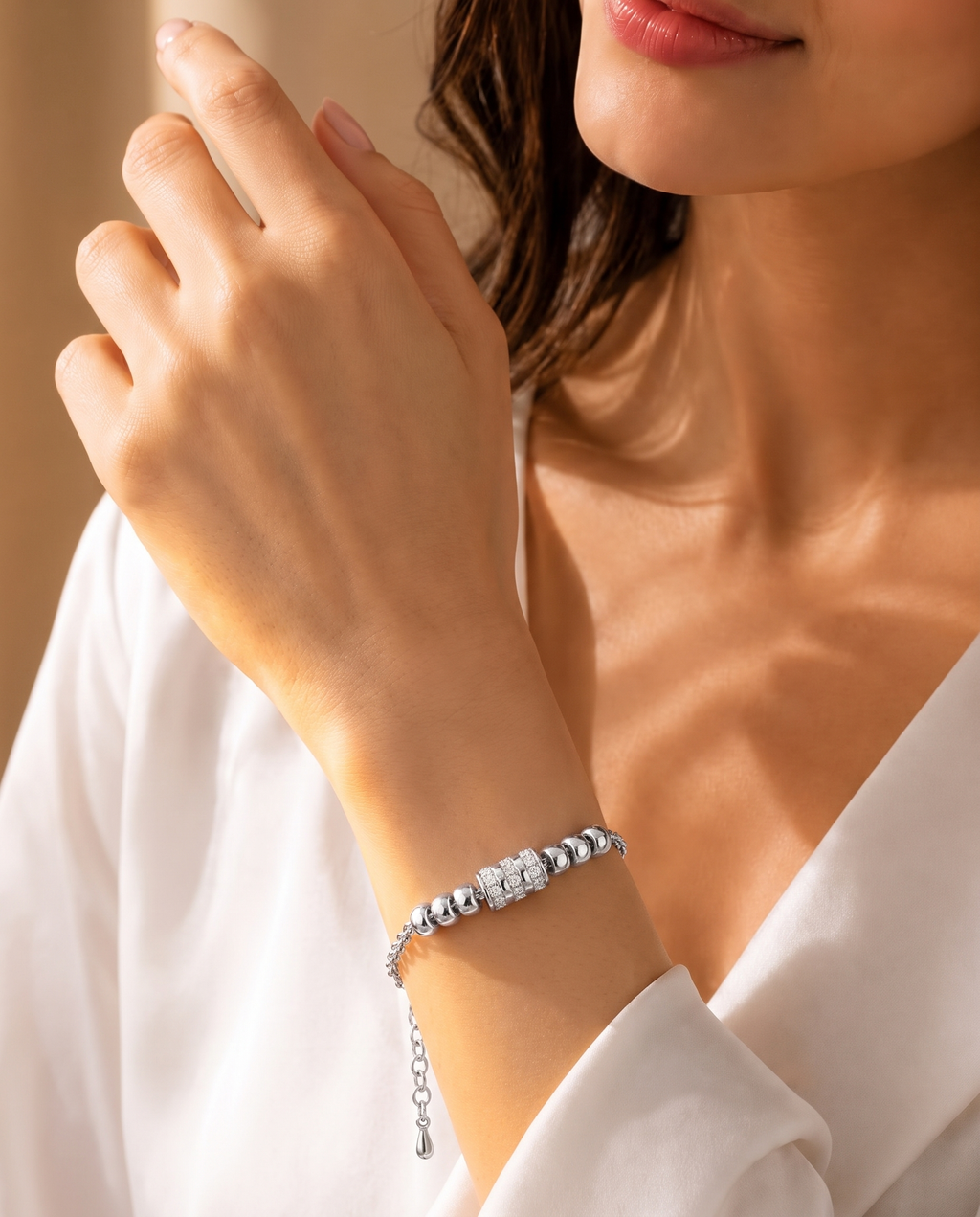 Pave Barrel Rondelle Bracelet