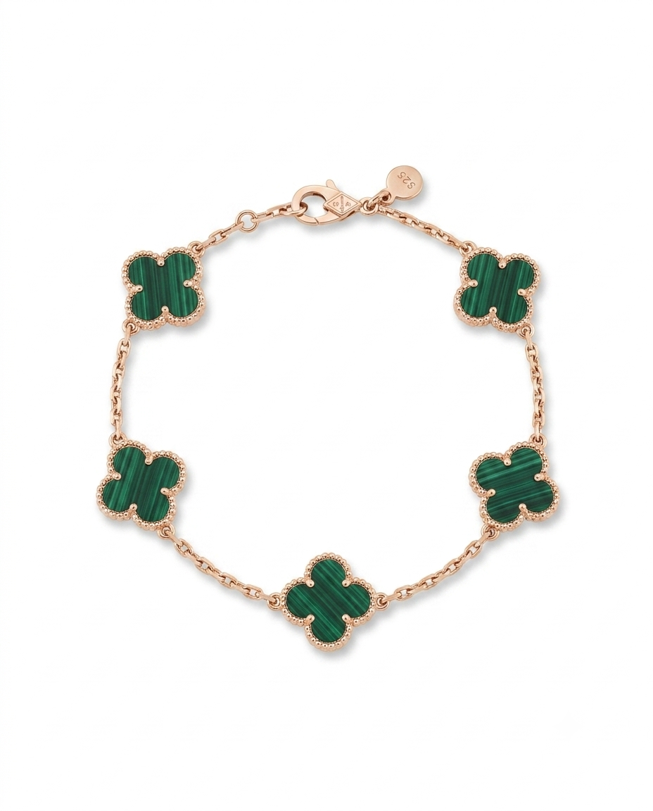 Green Clover Station Rose Gold Bracelet