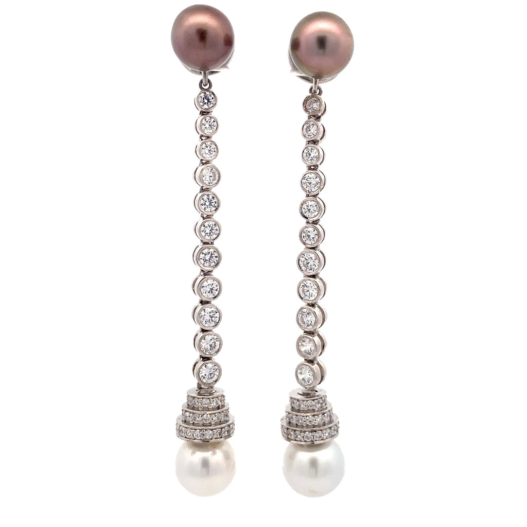 Dual Pearl Crystal Drop Earrings