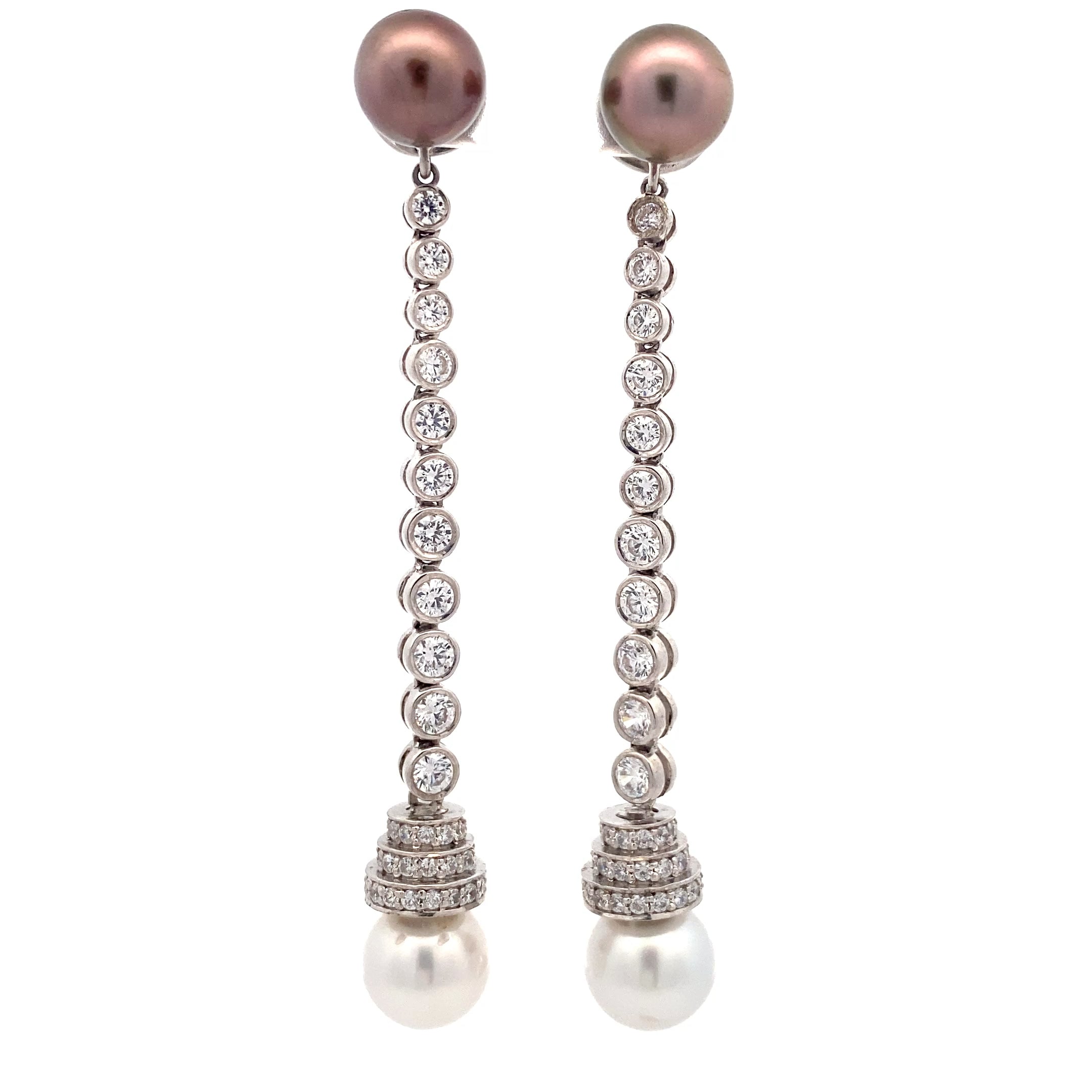Dual Pearl Crystal Drop Earrings
