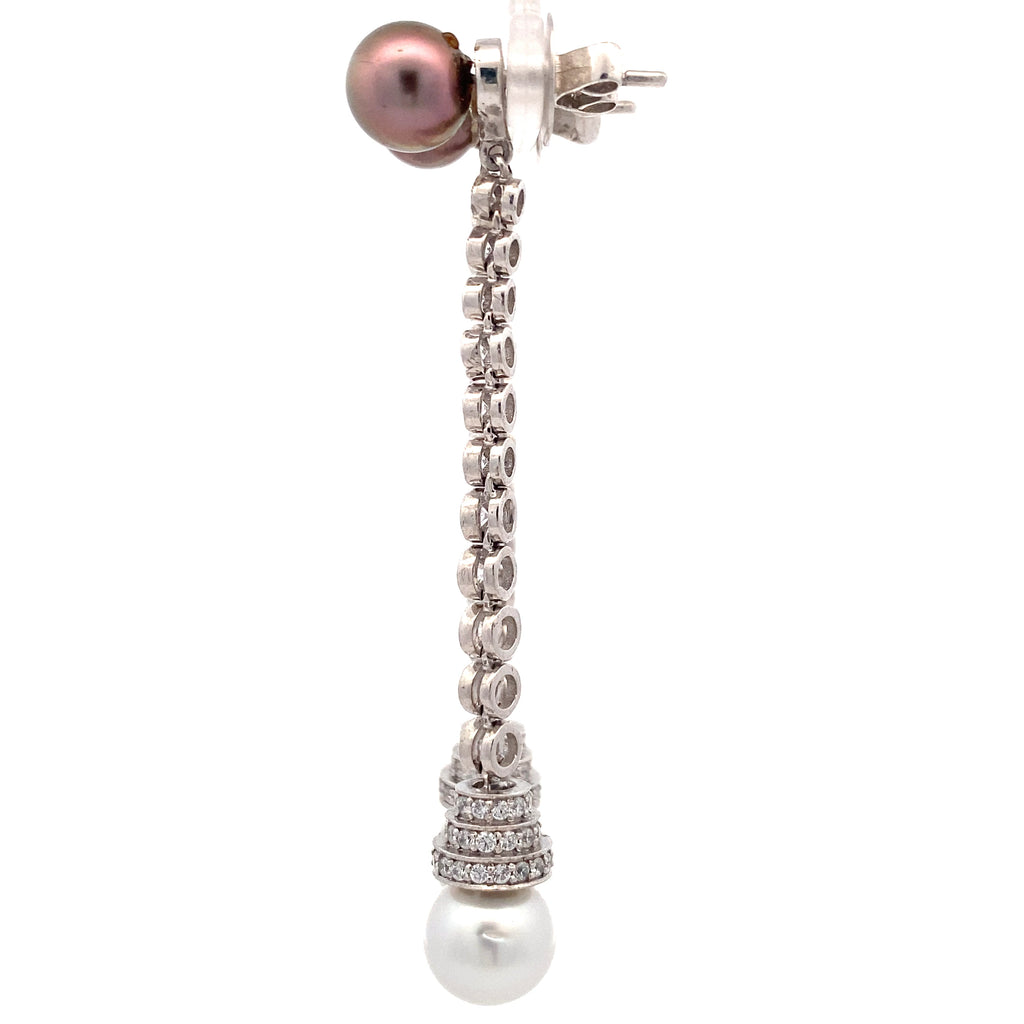 Dual Pearl Crystal Drop Earrings