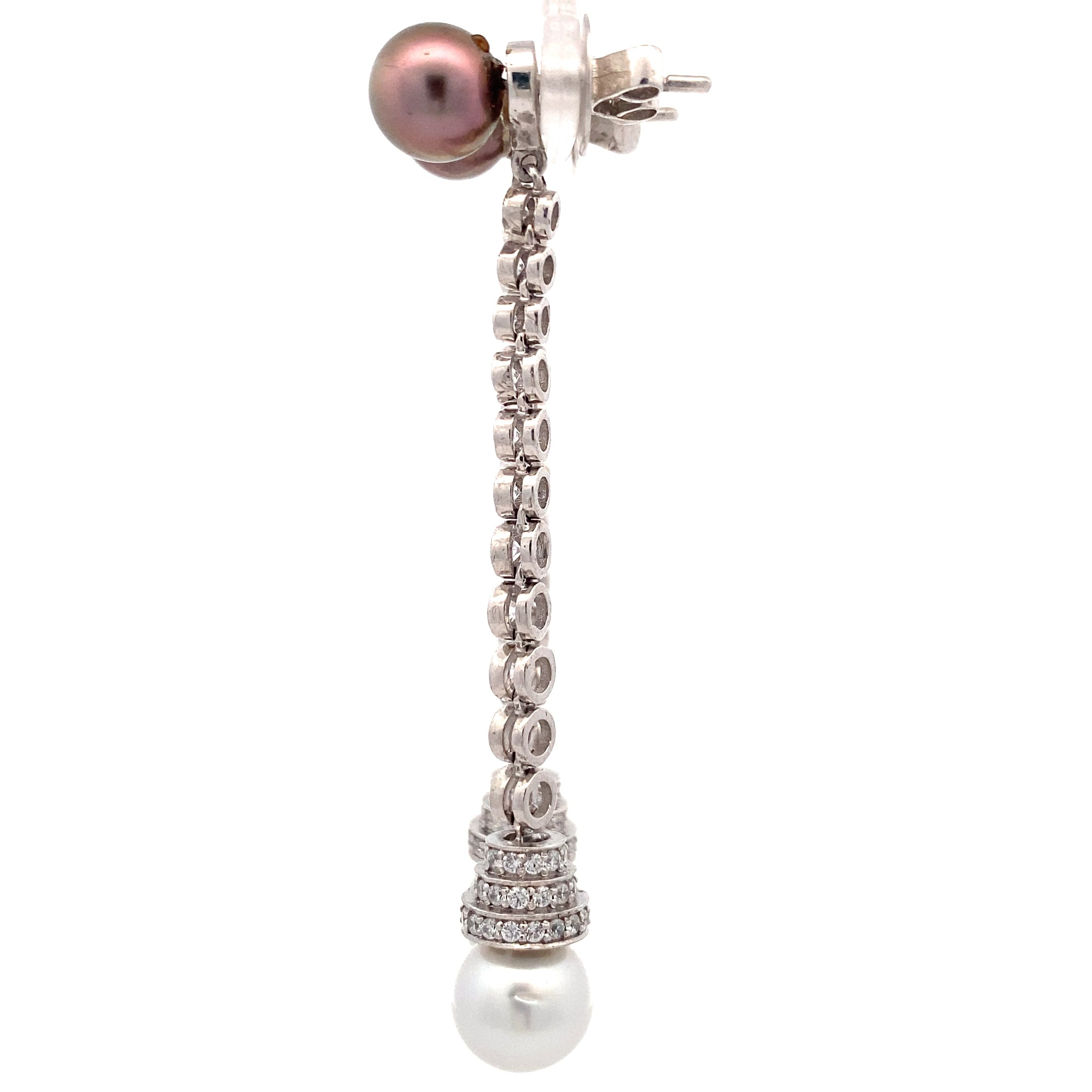 Dual Pearl Crystal Drop Earrings