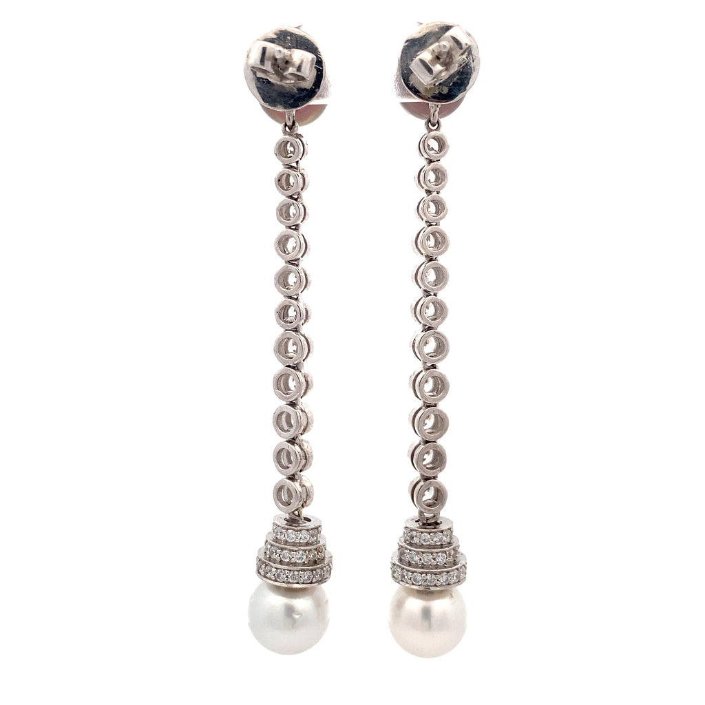 Dual Pearl Crystal Drop Earrings