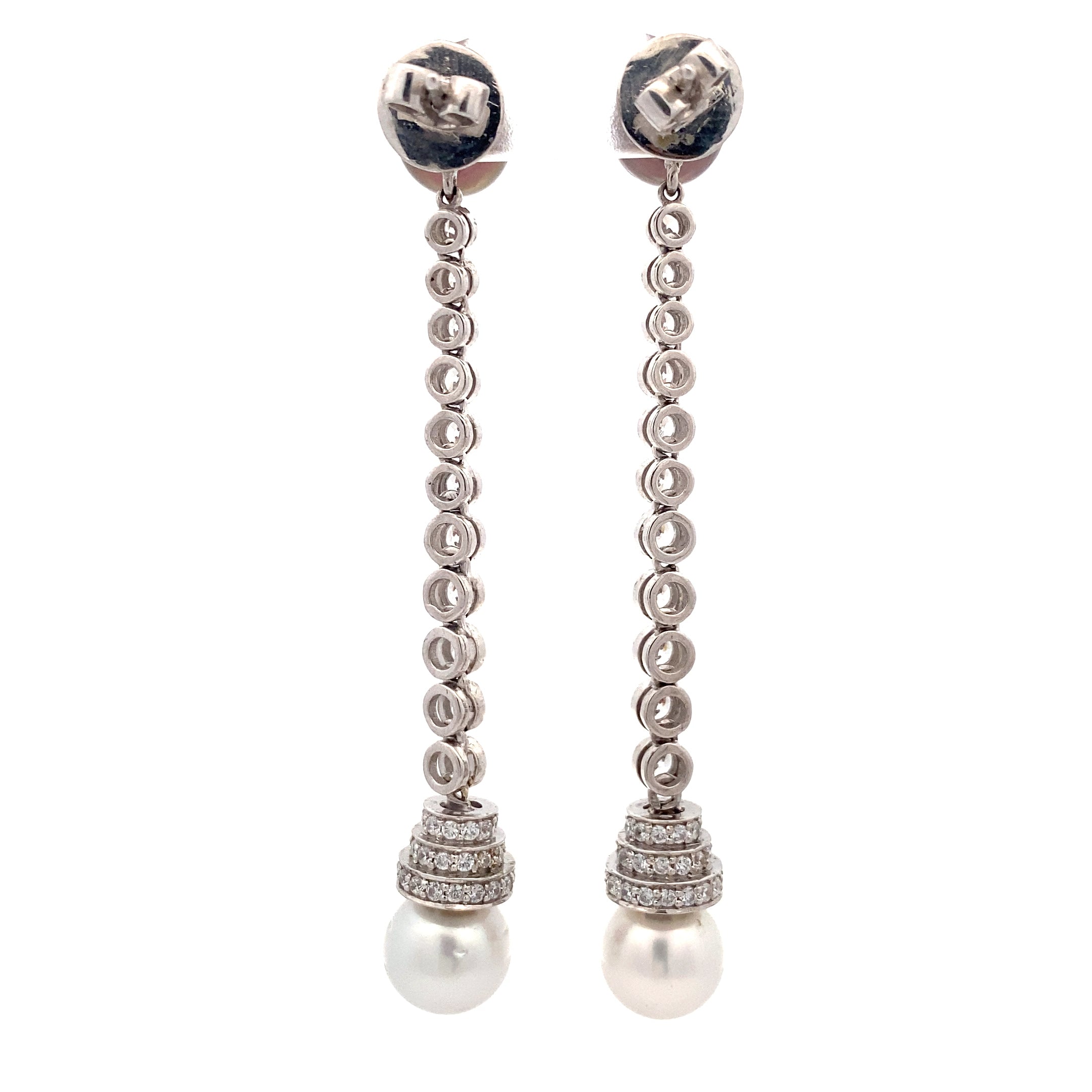 Dual Pearl Crystal Drop Earrings