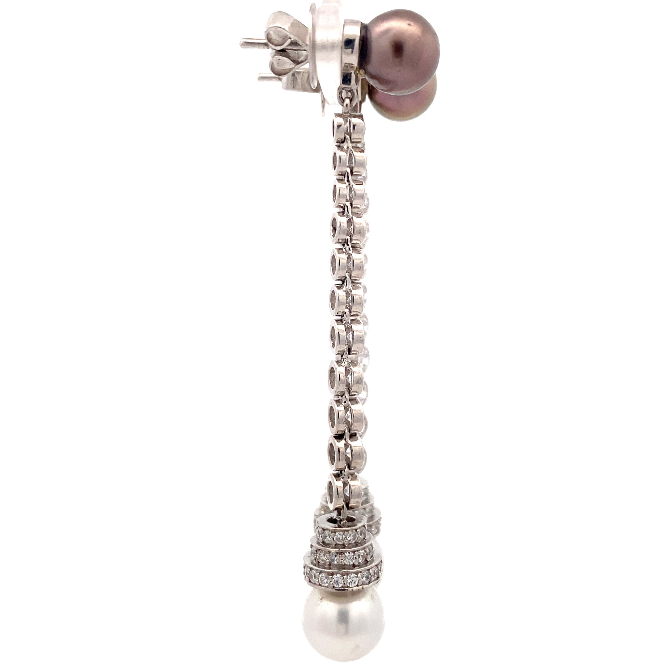 Dual Pearl Crystal Drop Earrings