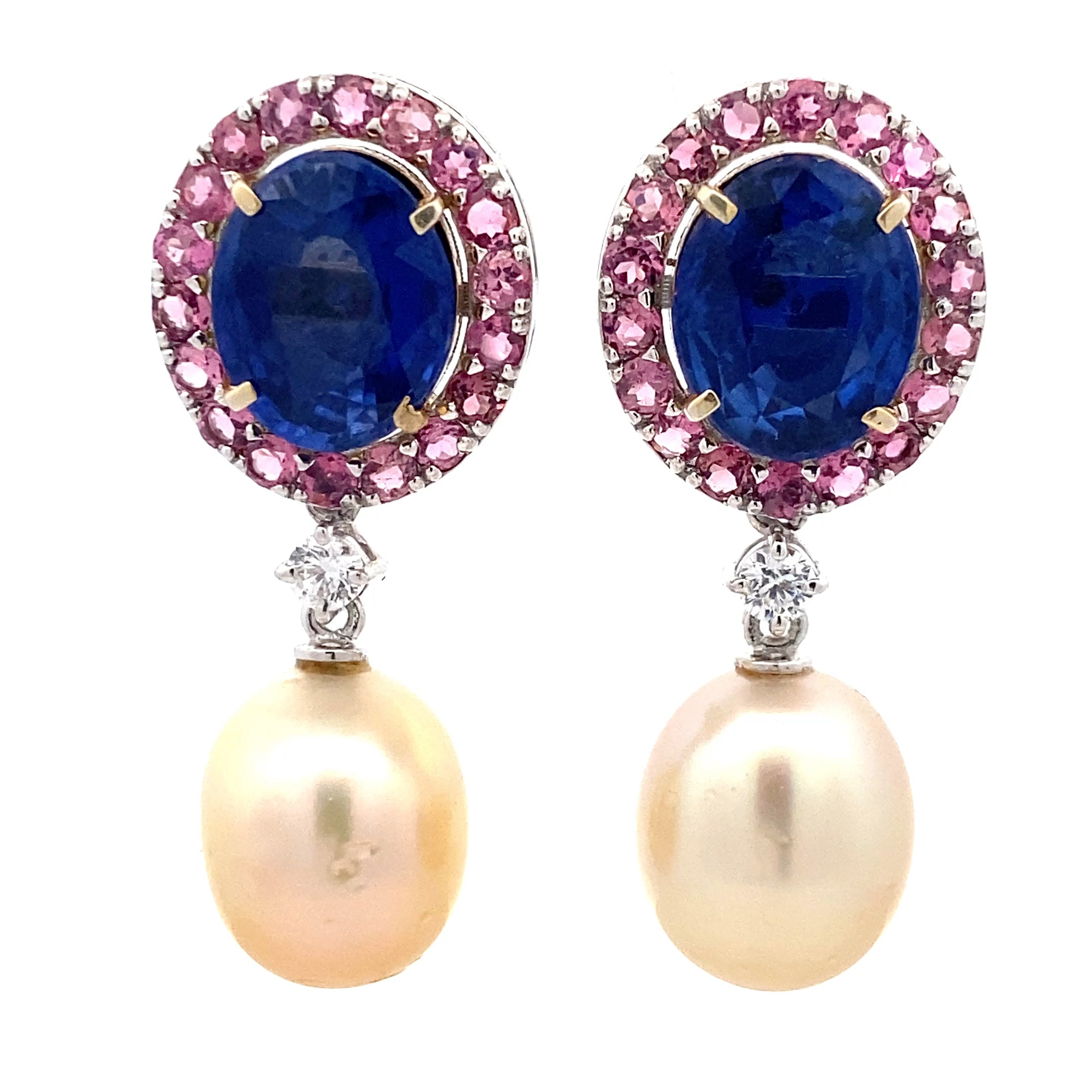 Sapphire Halo Pearl Drops