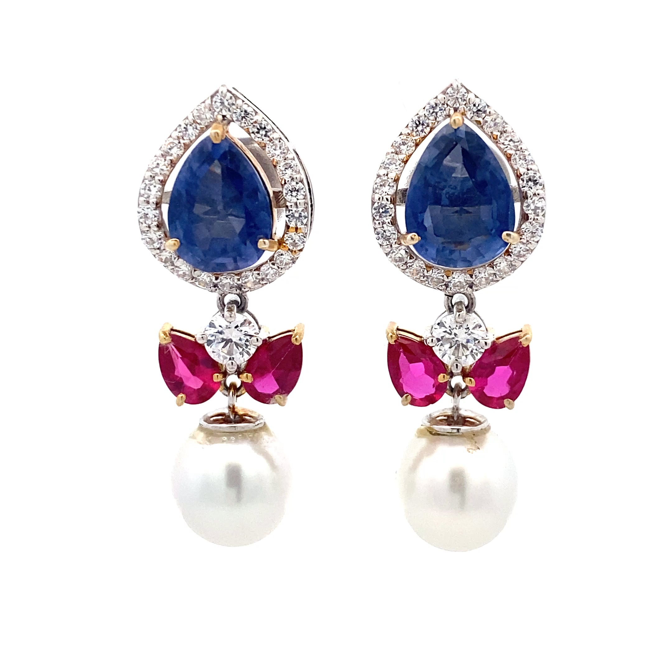Sapphire Ruby Pearl Linear Drops