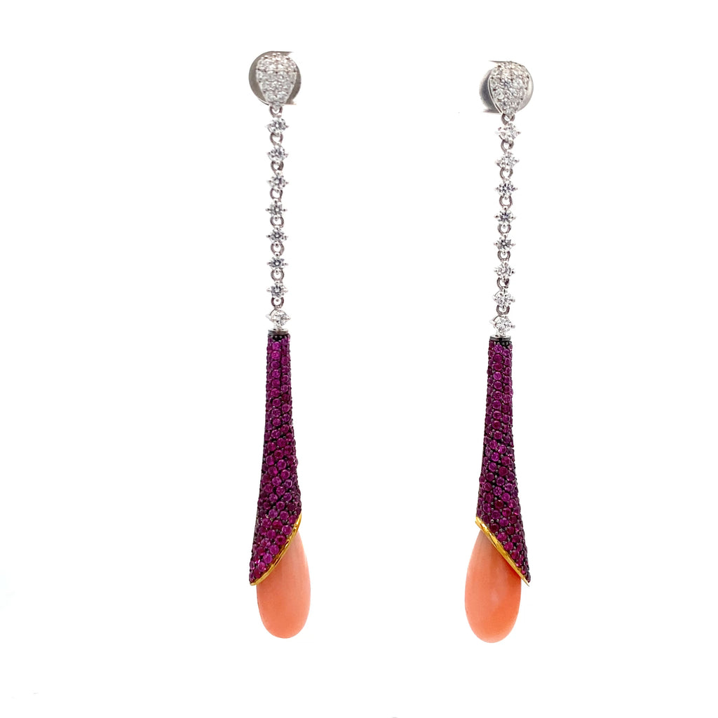 Crystal Bar Coral Teardrop Danglers