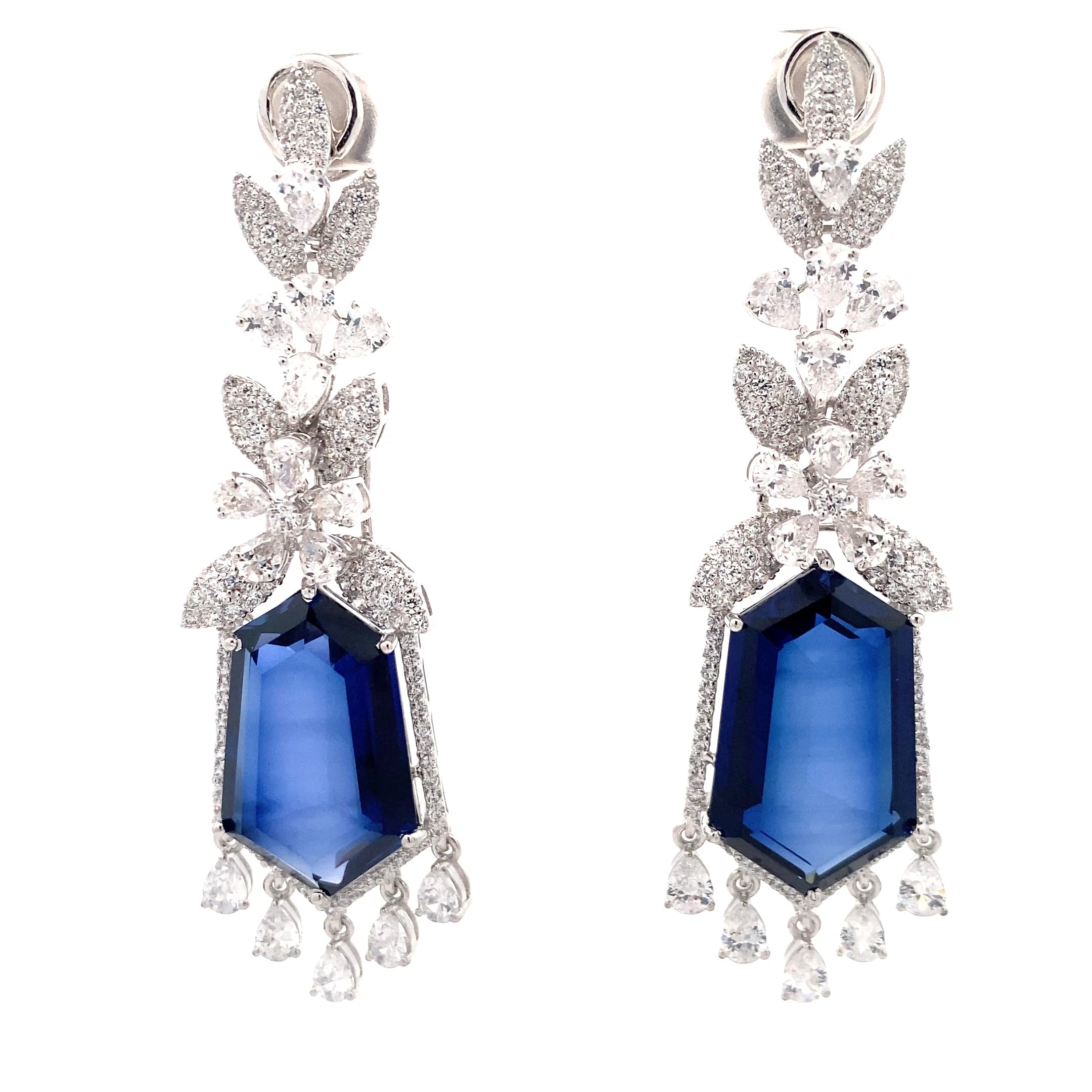 Sapphire Baguette Crystal Chandelier Earrings