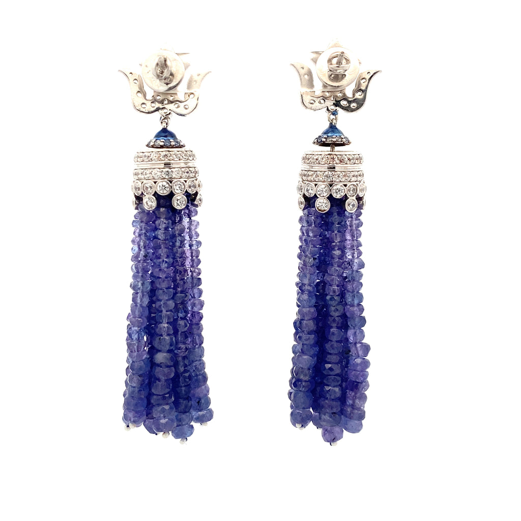 Tanzanite Bead Tassel Drop Earrings