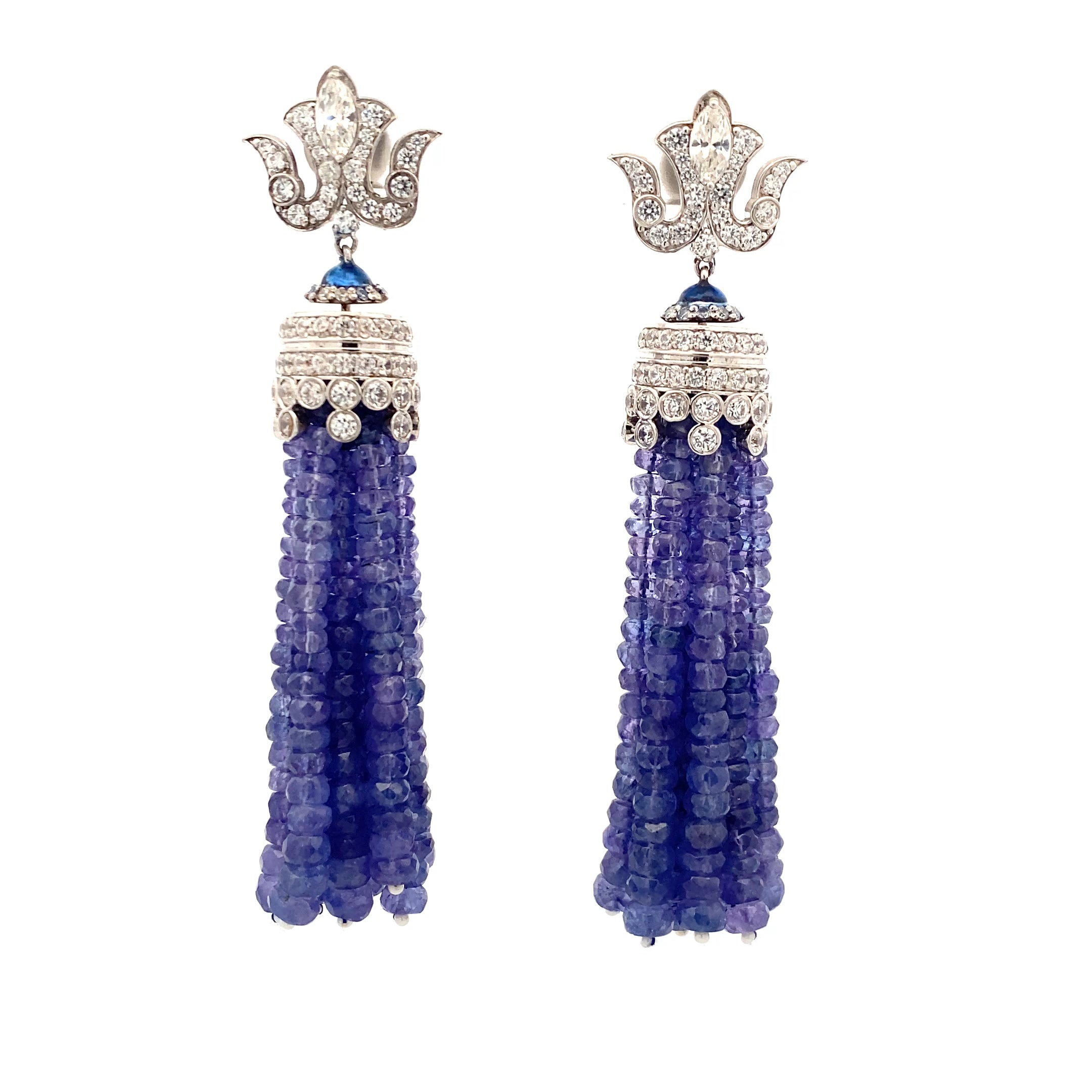 Tanzanite Bead Tassel Drop Earrings