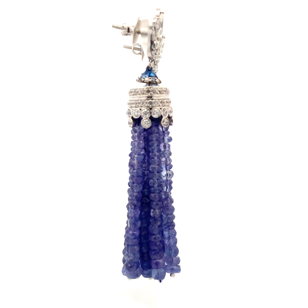 Tanzanite Bead Tassel Drop Earrings