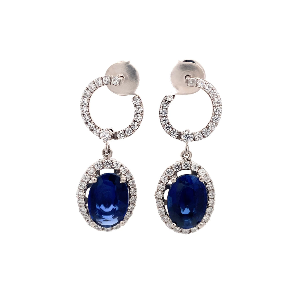 Sapphire Oval Lattice Drop Earrings