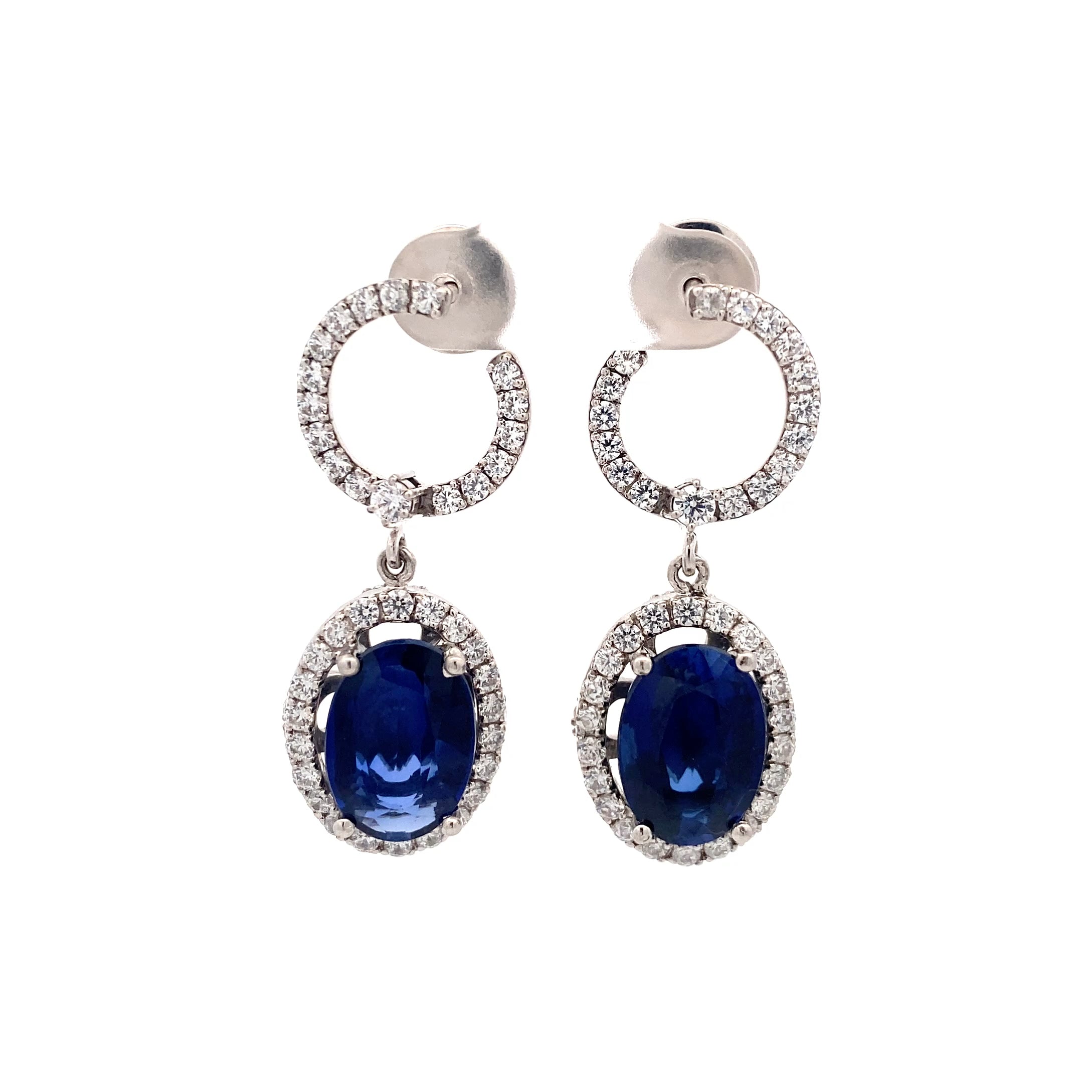 Sapphire Oval Lattice Drop Earrings