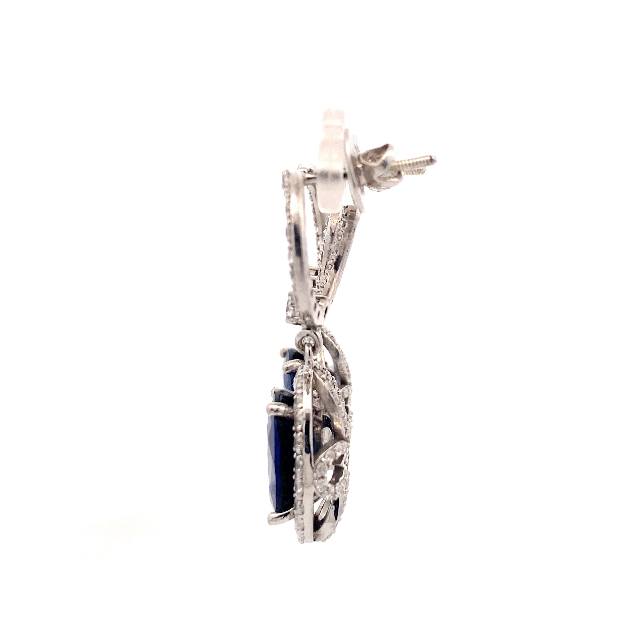 Sapphire Oval Lattice Drop Earrings