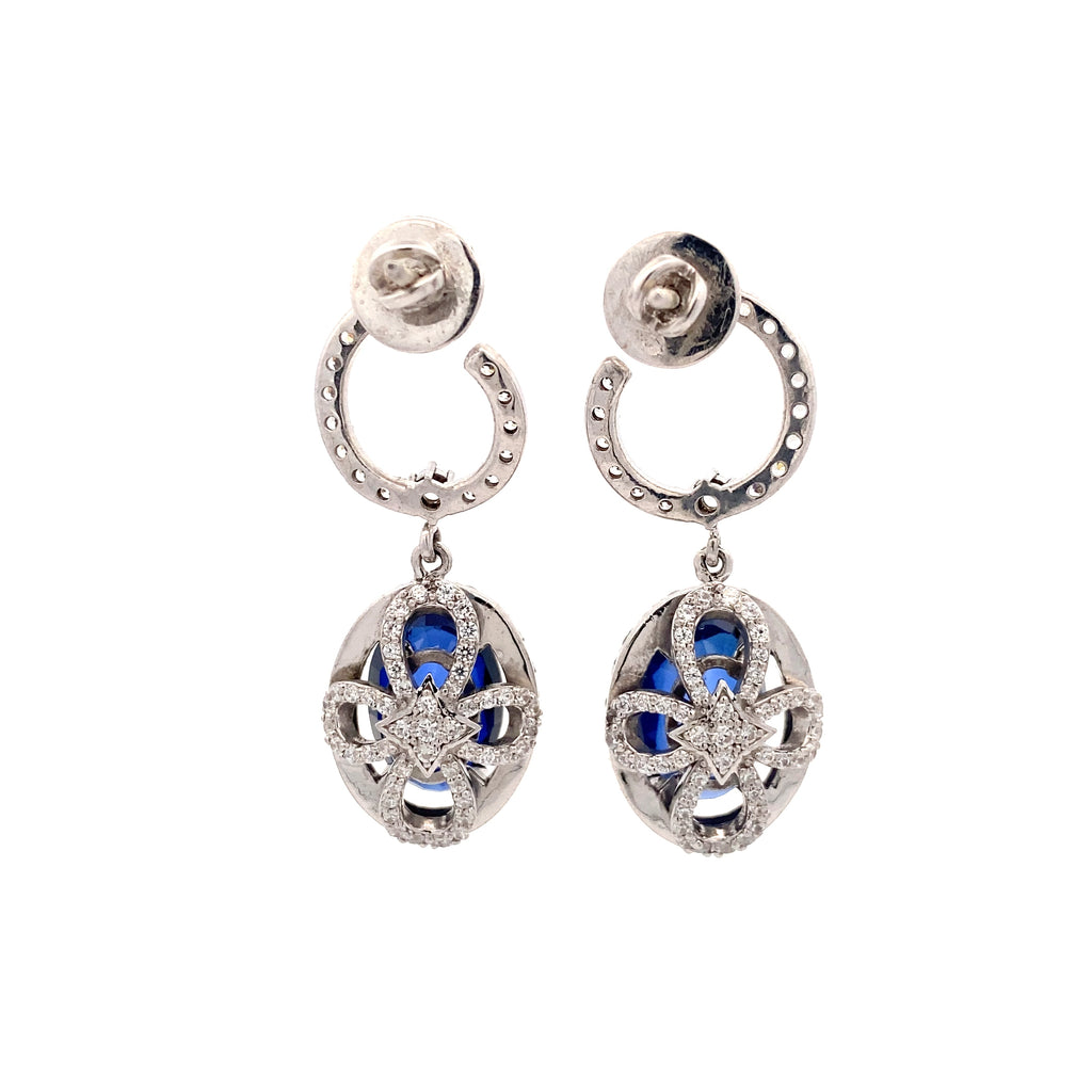 Sapphire Oval Lattice Drop Earrings