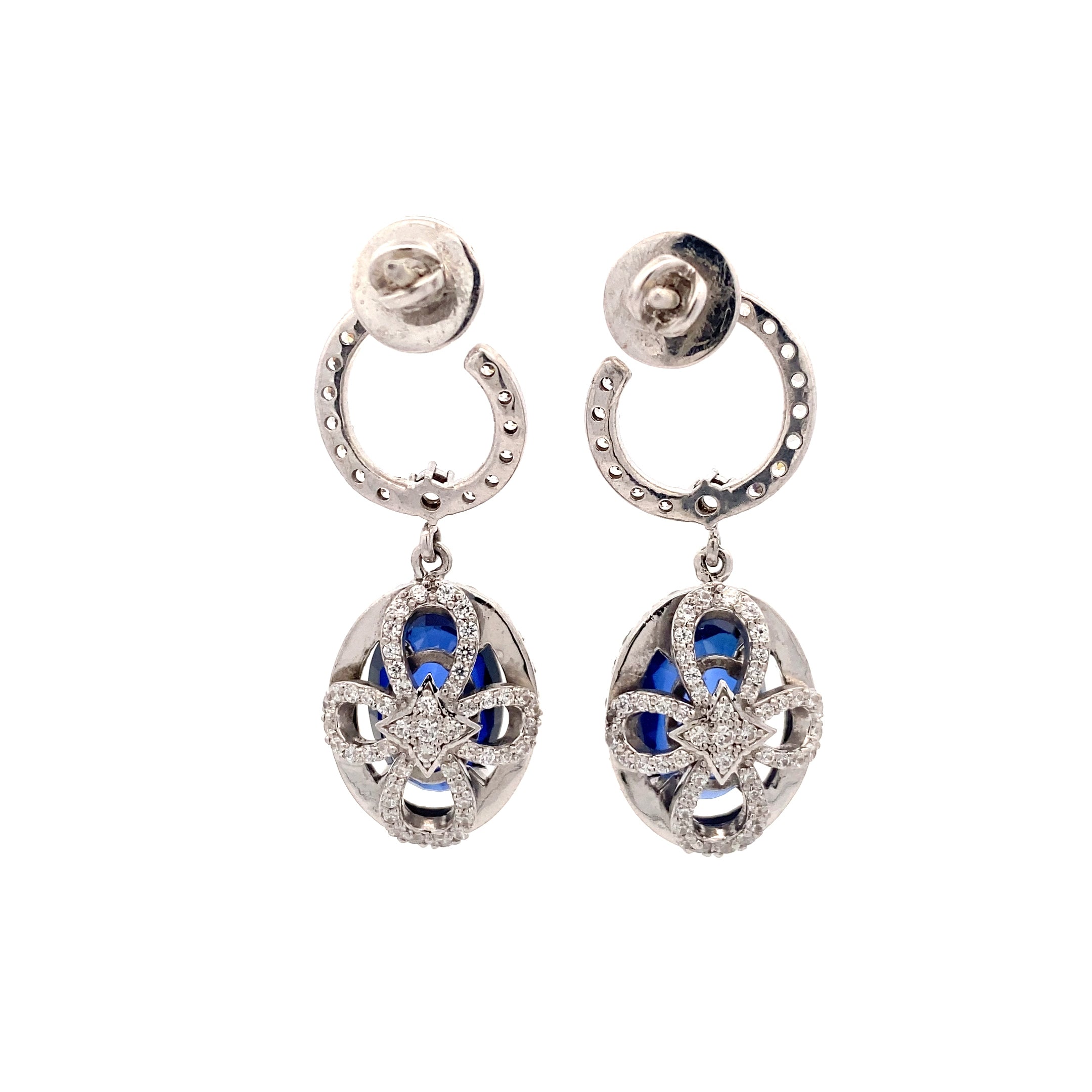 Sapphire Oval Lattice Drop Earrings