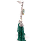 Emerald Bead Pearl Tassel Earrings