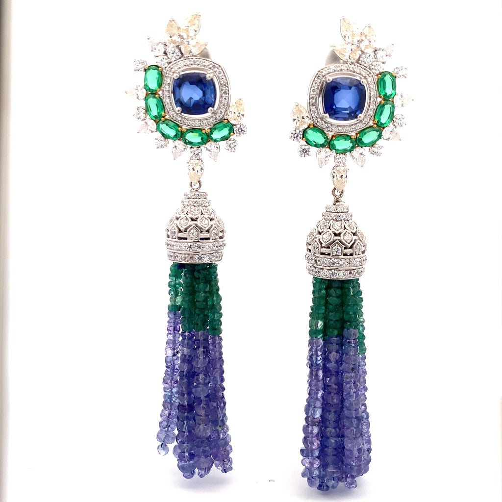 Sapphire Emerald Bicolor Tassel Earrings