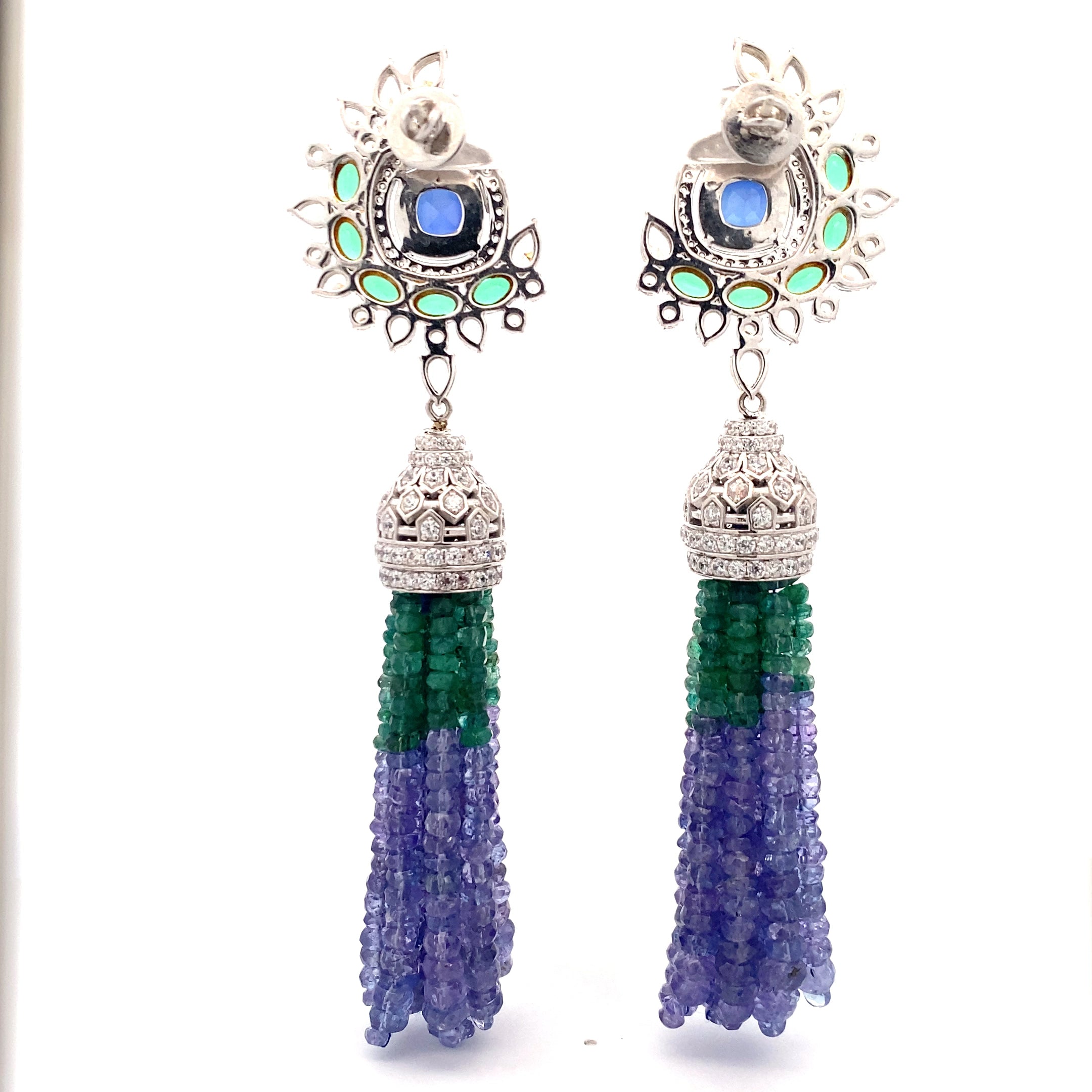 Sapphire Emerald Bicolor Tassel Earrings