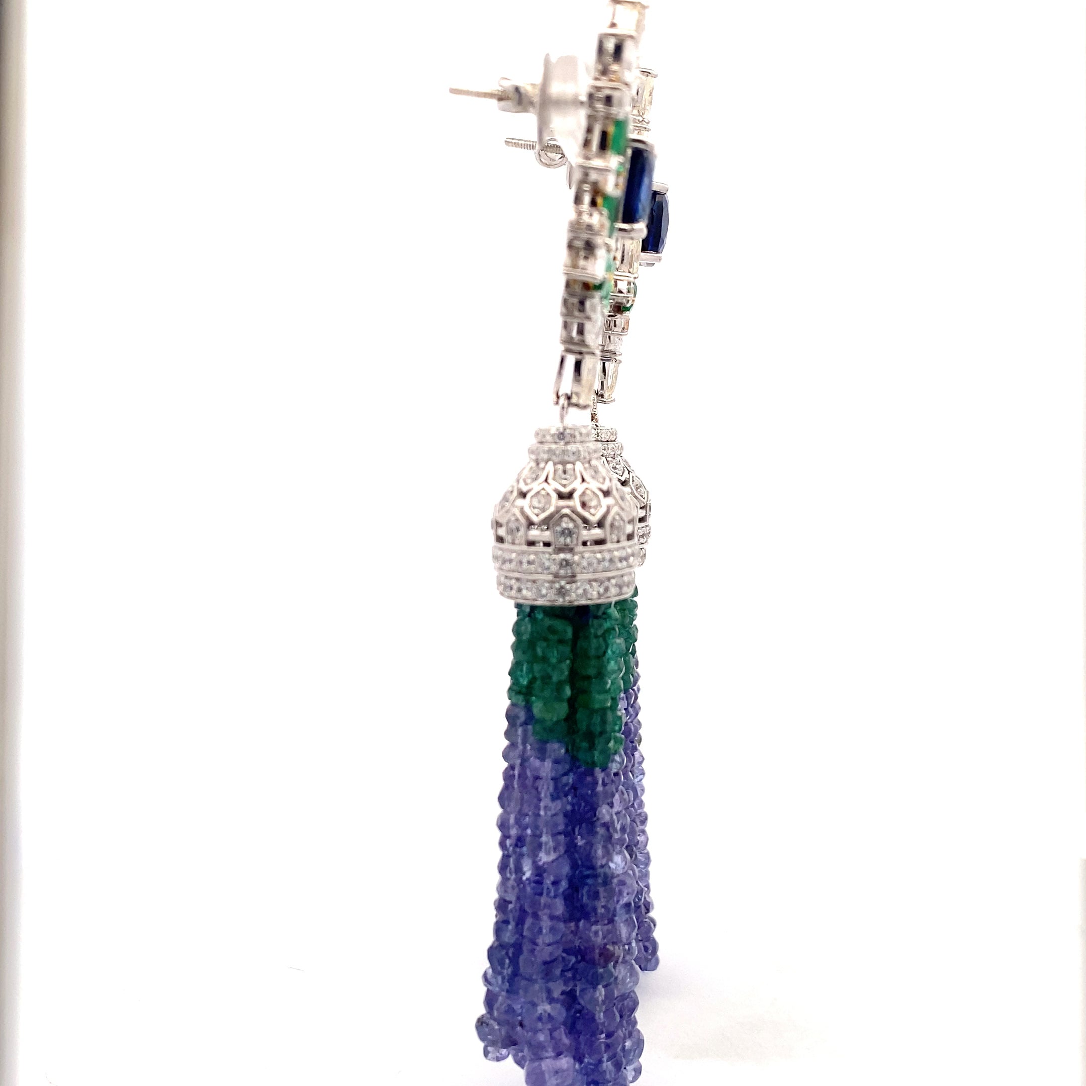Sapphire Emerald Bicolor Tassel Earrings
