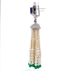 Sapphire Pearl Emerald Tassel Earrings
