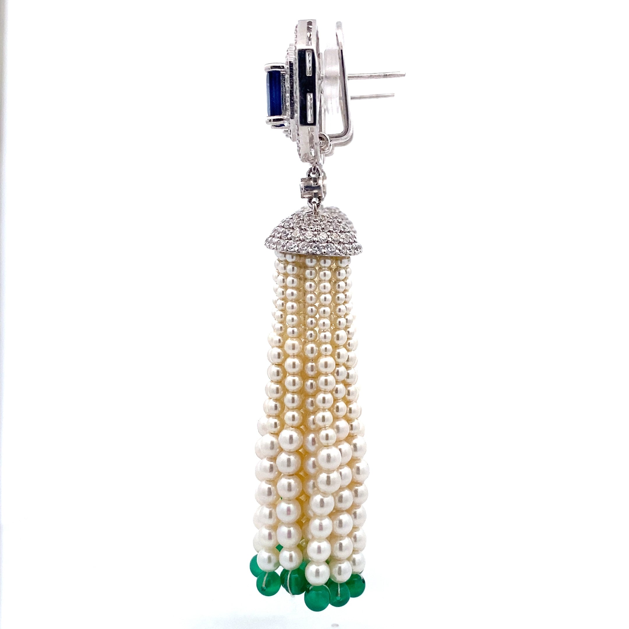 Sapphire Pearl Emerald Tassel Earrings