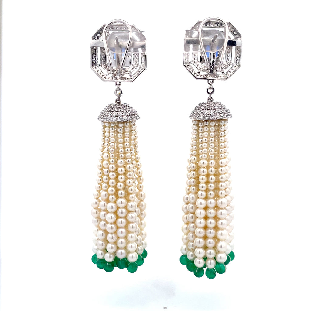 Sapphire Pearl Emerald Tassel Earrings